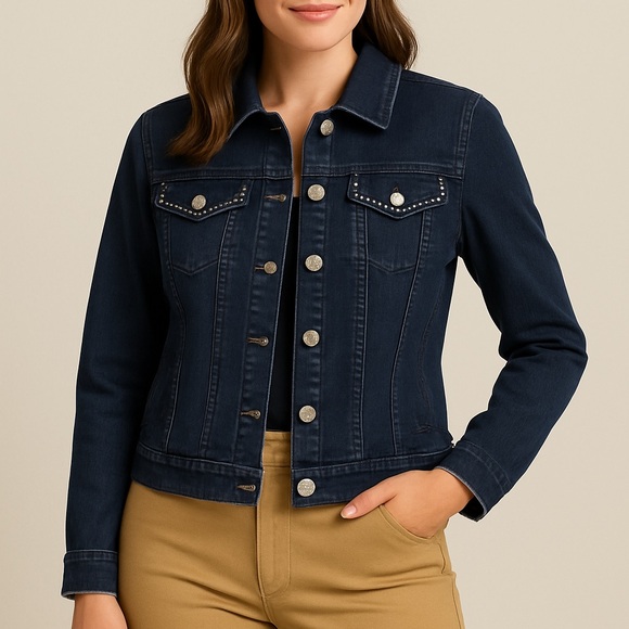 Style & Co. Jackets & Blazers - Style & Comp Premium Jacket Size L Dark Blue Women’s Studded Denim Jacket
